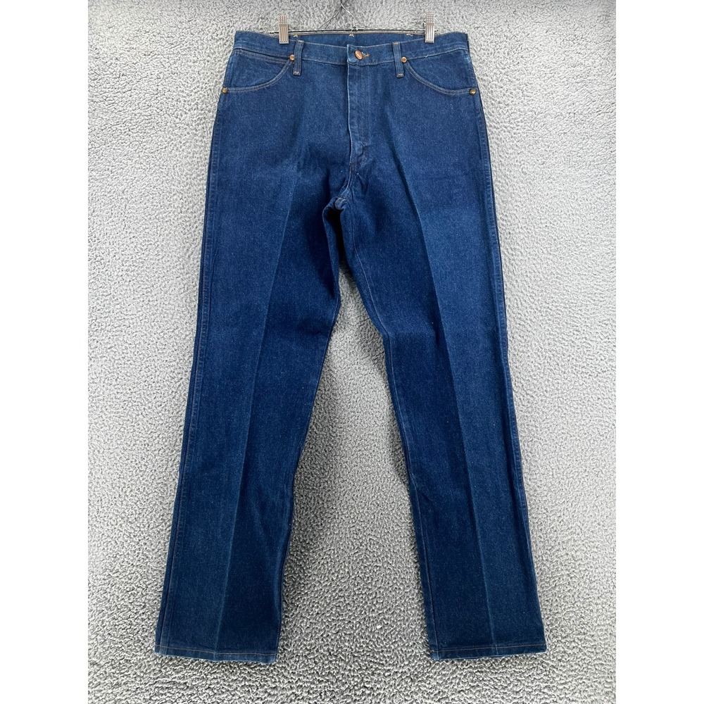 VTG‎ 80s Wrangler Cowboy Cut Mens Jeans Indigo Blue Straight Leg Western 34x34